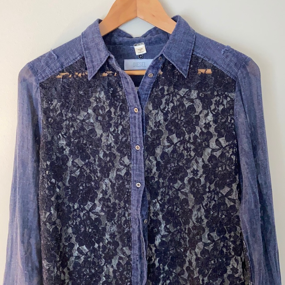 Diesel Soft Chambray And Lace Button Up Shirt. - image 1